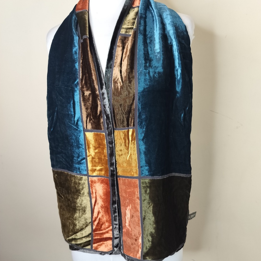 Echo Silk Blend Velvet Patchwork Scarf Jewel Tone… - image 3